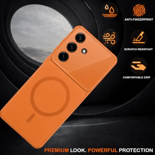 Image of SHINESTAR Luxury Matte Glass Magnetic Phone Case for Samsung Galaxy S26 5G | Wireless Charging Support | Camera Lens Protection | Shockproof Slim Protective Back Cover | Orange