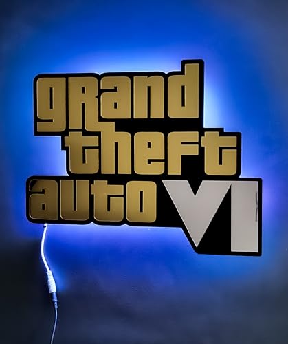 Image of AD INFINITUM LED Wall Lamp, Comic Lover, Bat Cave, Night Lamp, for Gift, Kids Room, Gaming Setup, Gaming Room, Man Cave (GTA-VI Golden Mirror Backlit)