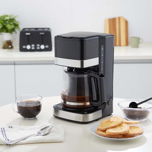 Image of Amazon Basics 12 Cup Drip Coffee Maker with Glass Carafe (1.9 Qt), Auto Shut-off, Auto Pause, Removable Filter Basket, Black & Silver