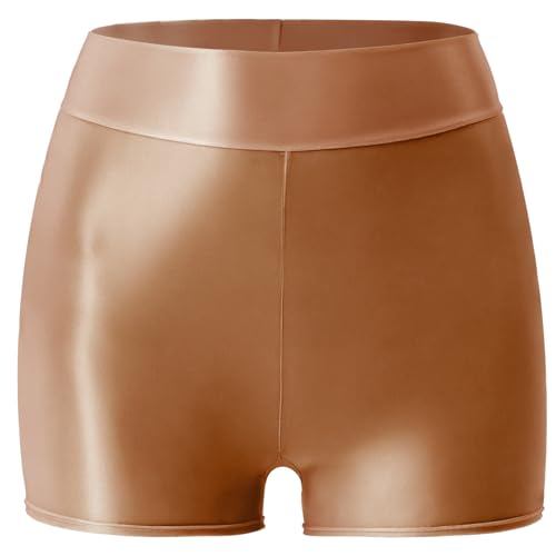 AIEOE Womens Booty Shorts Ladies Stretch Boxer Pants Reflective Hot Pants Night Club Outfit XS Brown