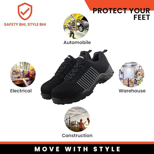 Image of FUEL Aqua Safety Shoes for Men with Excellent Grip, PU Single Density Sole, Light Weight Construction Shoes, Slip Resistance Lace-Up Industrial Composite Toe Cap Footwear (200 J)