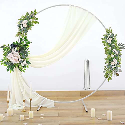 GARFANS Round Backdrop Stand 6.56FT Metal white Wedding Arch with