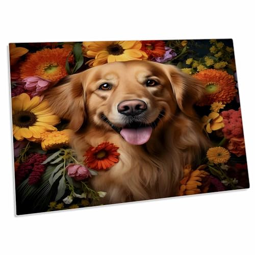 3dRose Golden Retriever con fondo floral - Pad escritorio