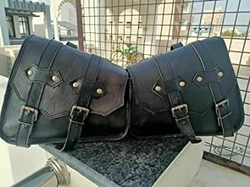 American Blue Alforjas de cuero hechas a mano para motocicleta || Equipaje para motos, bicicletas, deportes de motor, ciclomotores || Juego de 3 bolsas laterales de cuero para motocicleta de doble