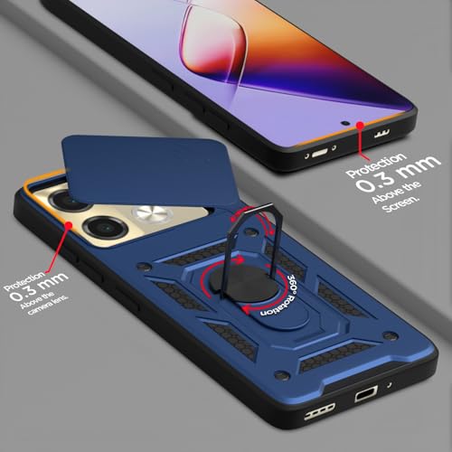 Image of Outlouders Back Cover for Infinix Note 40 Pro 5G | D10 Tough Armor 360 Protection Case with Sliding Camera Shield & Ring Holder Stand Bumper Case (Blue)