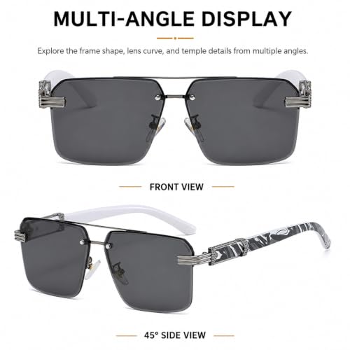 Image of Aviator Sunglasses for Men Women Half Frame Vintage Shades UV400