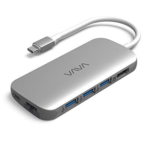 VAVA Hub USB C (8 en 1) Adaptateur USB C 3.1 VA-UC006 argenté Argent métallique 8 en 1