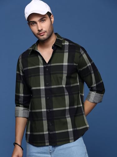 Image of SHOWOFFFF Men Check Print Casual Shirt | Spread Collar Full Sleeves Cotton Shirt for Mens | Slim Fit Regular Length Shirt for Men's