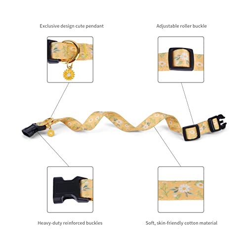 Cotton-Handmade-Dog-Collar-for-Small-Medium-Large-DogsYellow-Daisy-with-Pendant-Cute-Dog-CollarsIdeal-for-Girl-Dogs-Boy-Dogs-Medium