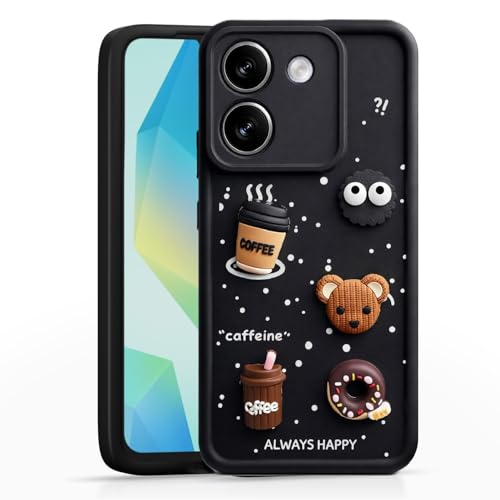 Image of Bintage Cute Fun Taddy| 3D Ball Bear| Donut| Coffee Rubber Case Camera Protection Back Cover Compatible for Poco M7 Pro 5G - Black