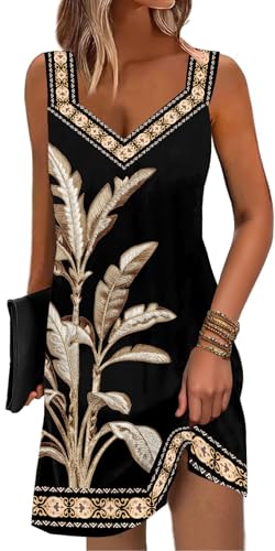 Image of SAUKOLE Summer Dresses for Women Casual Sleeveless Tank Dress Fashion V Neck Flowy Short Sundress