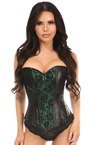 Daisy corsets Women's Wet Look Overbust Corset Green w/Lace Overlay, Medium