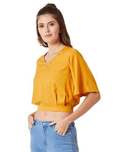 Image of Miss Chase Women's Mustard Yellow Flared Crop Top