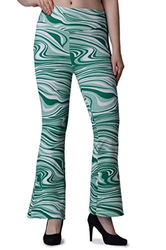 Image of POPWINGS Casual Marble Print Bell Bottom Trousers for Women || Flare Fit Women Trousers for Summer || Stylish Western Regular Fit Casual Bell Bottom Trousers for Women