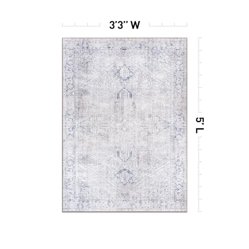 Rugshop Blue Vintage Boho Medallion Area Rug — Machine Washable, 3'3"x5 for Living Room, Bedroom and Home Office