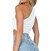 LYANER-Womens-Sexy-Ruched-One-Shoulder-Sleeveless-Crop-Top-Strappy-Cami-Tank LYANER Women's Sexy Ruched One Shoulder Sleeveless Crop Top Strappy Cami Tank White Small
