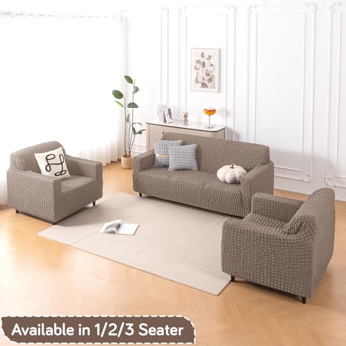 Image of HOKIPO 'Aria Nova' Elastic Stretchable 280 GSM Bubble Sofa Cover for 1 Seater, Mocha Brown (AR-6208-BR)
