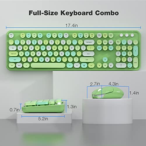 Image of KNOWSQT Wireless Keyboard and Mouse Combo, Green 104 Keys Full-Sized 2.4 GHz Round Keycap Colorful Keyboards, USB Receiver Plug and Play, for Windows, Mac, PC, Laptop, Desktop