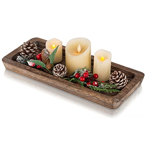 Romadedi - Bandeja de madera rectangular de 40 x 17 cm, bandeja decorativa para velas rústica, decoración de mesa rústica, mesa de café, mesa de café, sala de estar, Navidad Cover