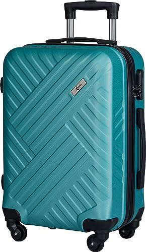 Xonic Design Boardcase Reisekoffer - Hartschalen-Koffer mit 360° Leichtlauf-Rollen - hochwertiger Kabinen-Trolley mit Zahlenschloss - Hand-Gepäck in 55x35x20cm ((Boardcase Seegrün, S))