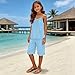 Girls 2 Piece Summer Linen Outfits Camisole Tank Top Bermuda Short Pants Set Kids Cute Sleeveless Backless Clothes Casual Holiday Vacation Beach Clothing Sets, Blue, Size 3-4 Years