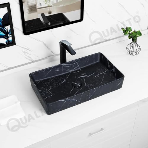Image of QUALITO Designer Table Top Wash Basin for Bathroom, Living Room, Hall, Dinning Room | Big Size Ceramic Vessel Sink /Basin | Matt Finish Marble Vanity Basin (24x14x5 Inch, Livon)