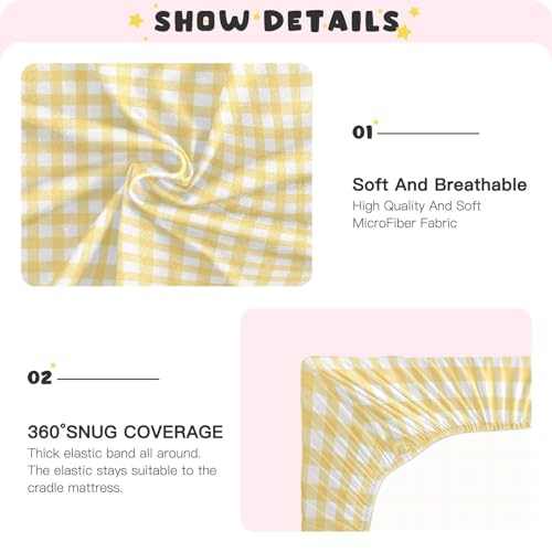 Image of Yellow Gingham Crib Sheets for Boys and Girls, Fitted Baby Crib Sheets Soft and Breathable Mini Crib Sheets 39 X 27 Inches