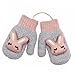 Guanti termici invernali unisex per bambini, con motivo a coniglio, guanti a maglia con cordino per collo appeso, guanti da sci in peluche da 0 a 8 anni, Grigio, M