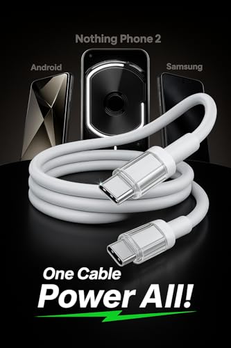Image of Nothing 45W Type C to C Rapidly Charging 1M Cable for Nothing Phone 3 /3A /3A Pro /2 /2A /2A Plus /CMF Phone 2 Pro /1 /Laptop /Tablet /Buds & Other USB-C Devices, High Speed Data Transfer Fast Charge, White