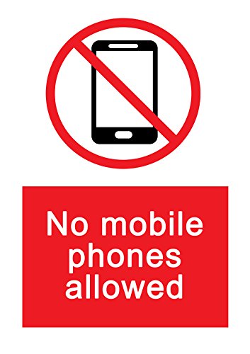 2 x WARNING - NO MOBILE PHONES ALLOWED - Vertical - Warning Sign Removable Self Adhesive Waterproof Durable Vinyl Label Sticker 225mm x 160mm