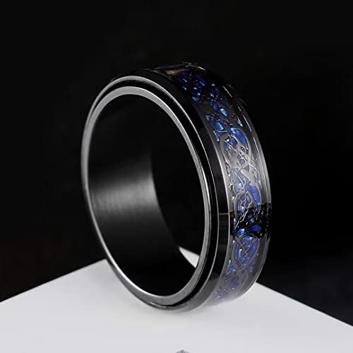 Image of King Will 316L Stainless Steel Spinner Ring for Men Women- 8mm Width Fidget Ring with Dragon /Celtic Knot Pattern, Stress Anxiety Relief Comfort Fit Wedding Band