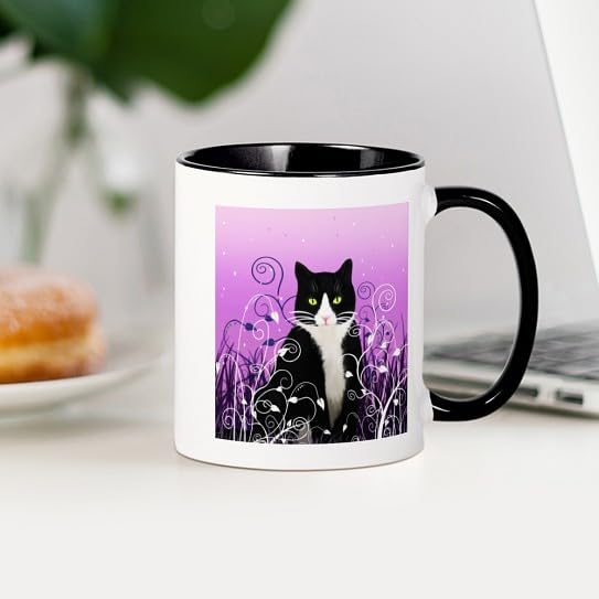 Taza de cerámica 11 oz con diseño de gato Tuxedo miniatura 3