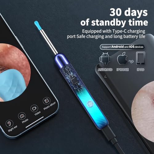 Image of Yorsfun Ear Wax Removal Tool Camera - Ear Cleaner with Camera,1080P Otoscope, Ear Cleaning Tool with 6 Ear Spoon, Ear Camera for iPhone & Android Phones - Blue
