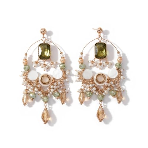 Image of SANJOYA by EVERSTYLISH Embroidered Earrings for Women | Hoop Earrings with Stones, Beads, Pearls & Glass Drops | Lightweight Ethnic & Festive Jewelry for Weddings & Parties