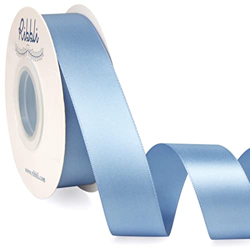 Ribbli Dusty Blue Satin Ribbon Double Faced Satin 1 inch x Continuous 25 Yards Use for Bows Bouquet Gift Wrapping Wedding Decoration Floral Arrangement