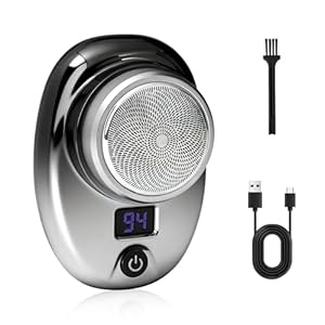 Mini Rasierer Herren Elektrisch, 6-Klingen Trockenrasierer mit LED-Akku-Anzeige, Rotationsrasierer Tragbarer mit Reinigungsbürste, USB-Aufladbar, Ideal für Reisen, Auto, Büro & Urlaub