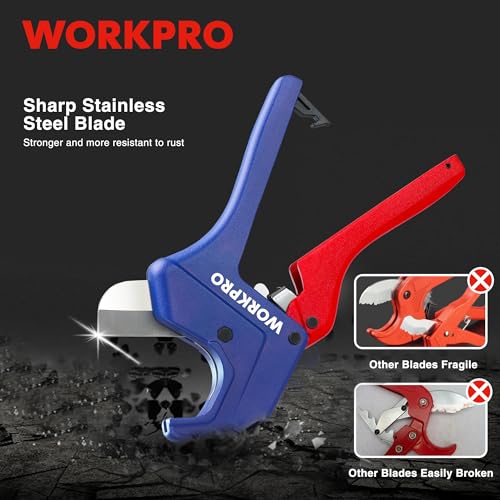 WORKPRO Ratchet PVC Pipe Cutter Tool, Up to 2-1/2", Pex Cutting Tool for Cutting PEX, PVC, PPR, and Plastic Hoses with Sharp 5Cr15MoV Stainless Steel Blades, Suitable for Home Repairs and Plumbers - Image 3