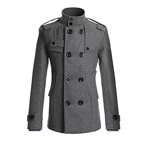 Image of Lu's Chic Men's Double Breasted Coat Korean Trenchcoat Fashion Dress Jacket Slim Fit Business Casual