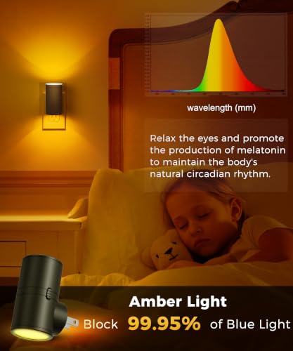 Image of L LOHAS LED Amber Night Light, Yellow Nightlight,Rotating,Dimmable 50 /100LM | Plug into Wall, Warm Circadian Nightlight,Light Sensor Nightlight Plug in, Adults Hallway Bedroom Bathroom[Black Shade,4Pack]