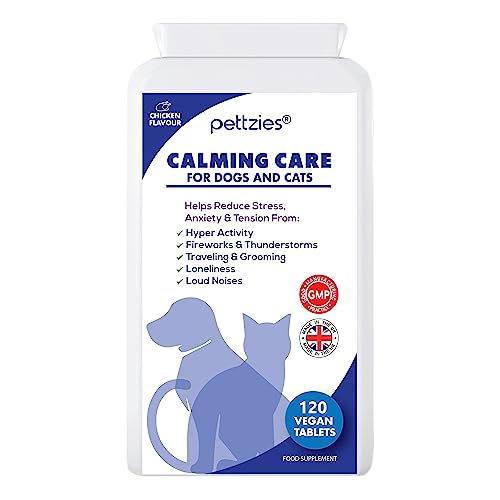 PETTZIES Dog Calming Care Supplement for Dogs and Cats, 120 Tablets for Stressed Nervous Pets. Anxiety Relief from Stress