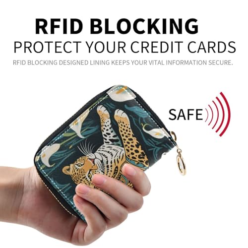 Tribal Style Leopard White Calla Lily leather card holder wallet for women With 9 cards slot RFID Blocking card holder women with zipper2