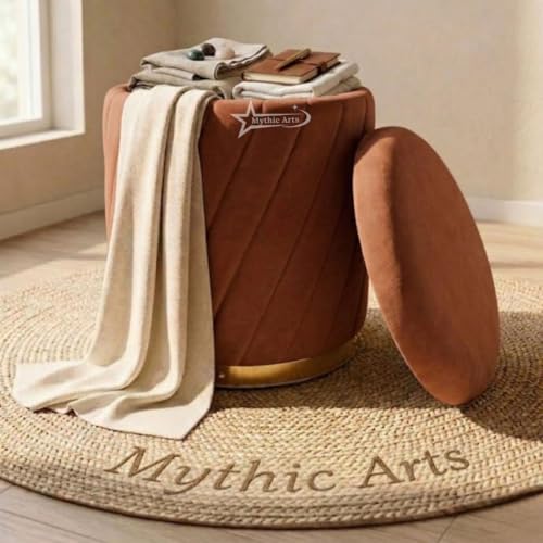 Image of Mythic ArtsRound Upholstered Sitting Stool & Footrest Velvet Storage Ottoman Pouffe13 X 13X 16 inch | Versatile Puffy for Living Room, Bedroom, and Office ? Chic Home Furnishings & Dcor Coffee
