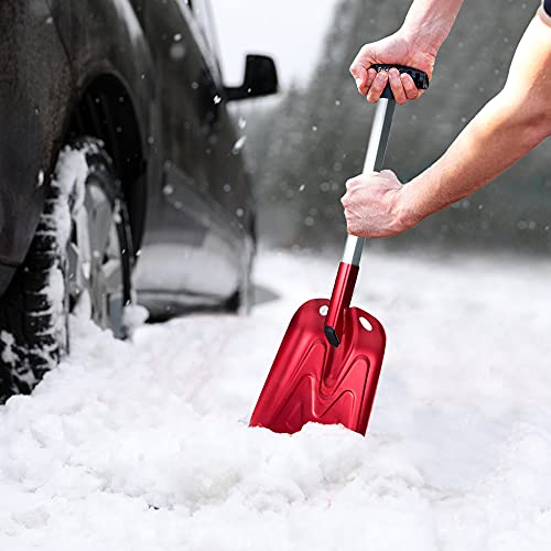 Fridlife Folding Snow Shovel, Rugged Compact Emergency Tool For Car, Snowmobiles, Or Atv – Compact Winter Survival Gear For Camping, 2 Piece Collapsible Hand Shovel, Lightweight Aluminum - Red #TOP6
