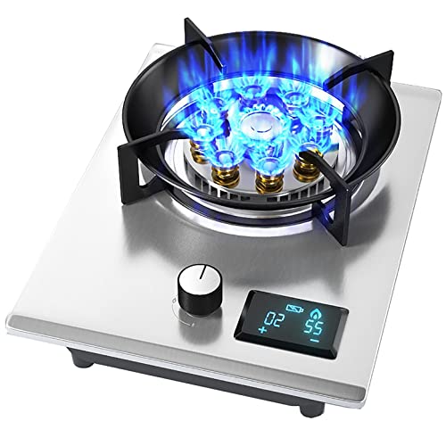 IFGSEQQQ Mini estufa de gas de 33 cm para el hogar, cocina, encimera, encimera, 1 quemador integrado, protección contra llamas, perilla de bloqueo para niños, conmutable NG/LPG, compatible con todos