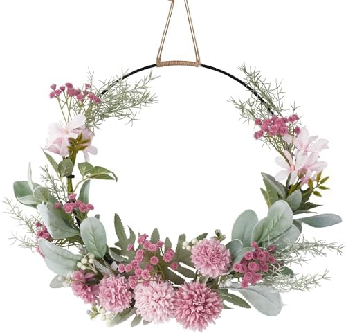 Weldomcor Artificial Floral Wreath for Front Door Floral Hoop Wre...