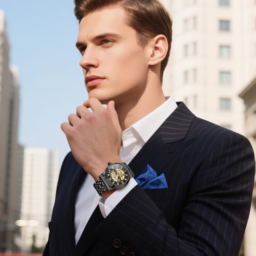 Image of OLEVS Mens Automatic Watch Skeleton Diamond Luxury Mechanical Self Winding Dress Wrist Watch Waterproof Luminous