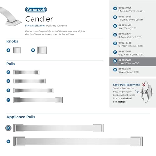 Image of Amerock BP2936626 | Polished Chrome Appliance Pull | 12 inch (305mm) Center-to-Center Cabinet Handle | Candler | Furniture Hardware