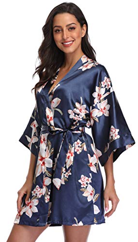 season dressing Women Floral Robes Bridesmaids Short Satin Kimono Sleepwear for Wedding Party4
