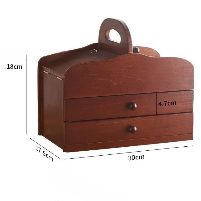 Costurero de Madera con Compartimentos, 30 x 18 x 17,5 cm, portátil, con Acabado de Madera, Ideal para organizar Manualidades y sastrería.