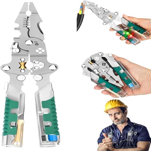 YUWENLI 18-in-1 Wire Stripper & Multi-Tool Pliers, Foldable Electrician Tool with Screw Cutter, Wire Crimper, Stripper, and Tester – Compact All-in-One Hand for Home & Professional Use